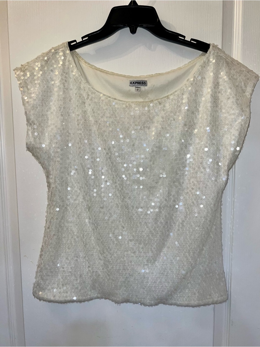 Express Ivory Sequin Cap Sleeve Top